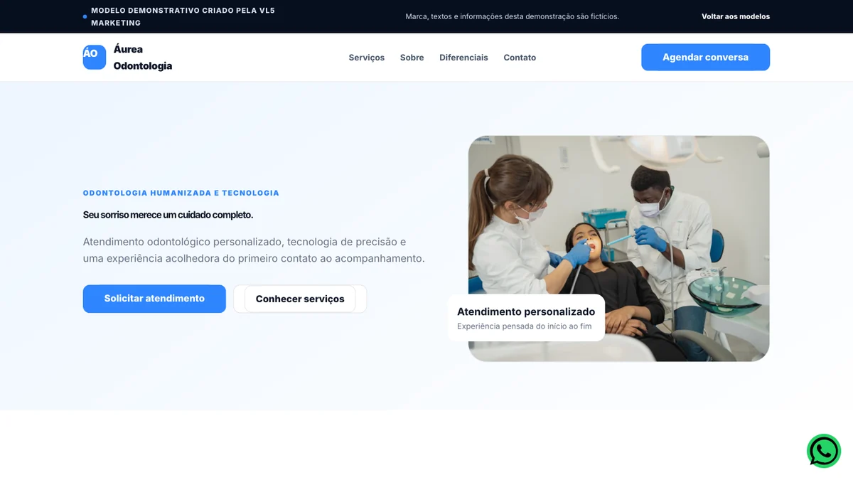 Modelo demonstrativo de site para odontologia